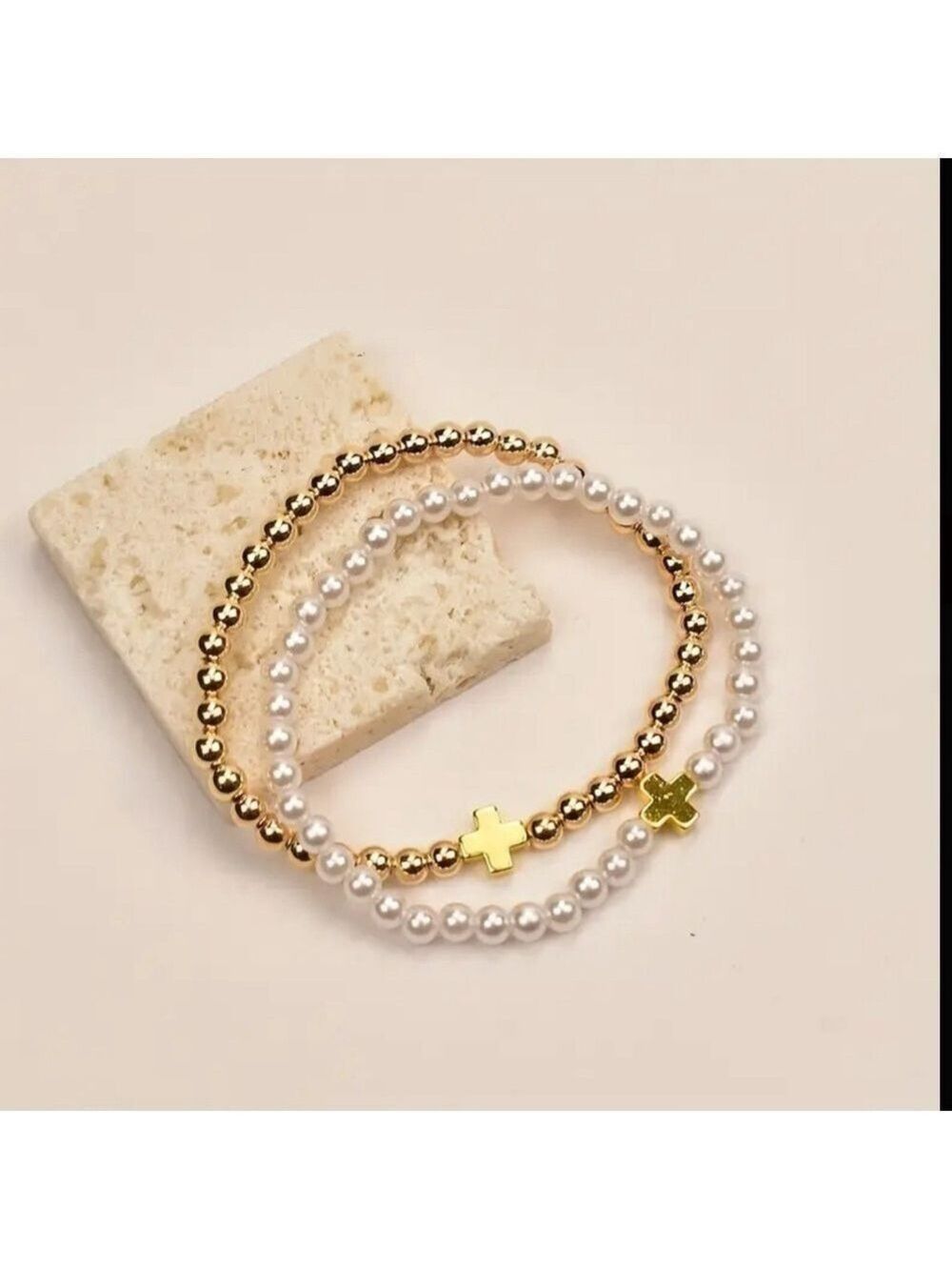 2pc Set of Beaded Cross Bracelets, Simple and Fashionable Bracelet Ornaments NIP - Picture 2 of 4